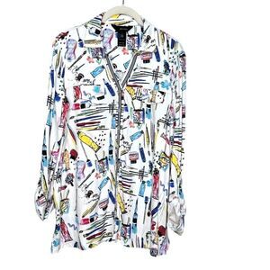Ali Miles Button-Up Shirt Size Small Multi-Color Abstract Artsy Art Supplies